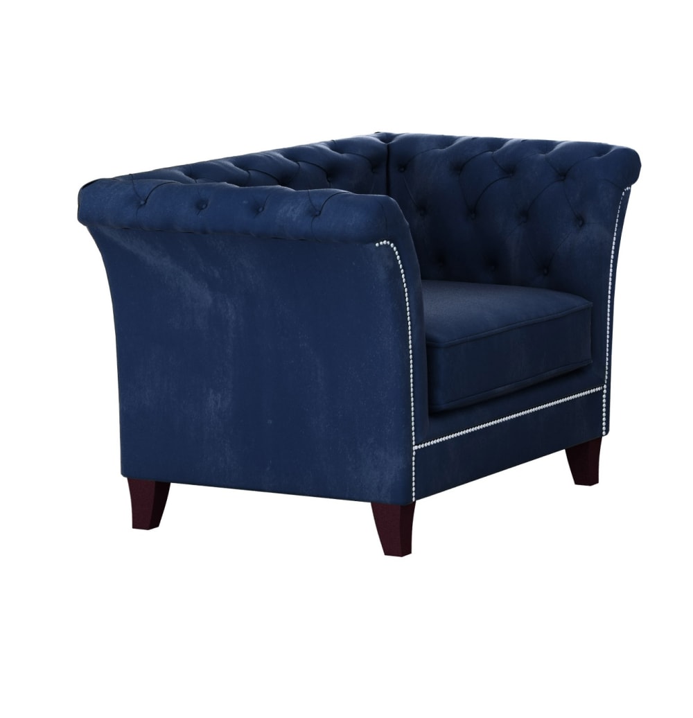 S-Style Chesterfield Sessel aus Samt-Bezug, Marineblau style classic chic - Samt