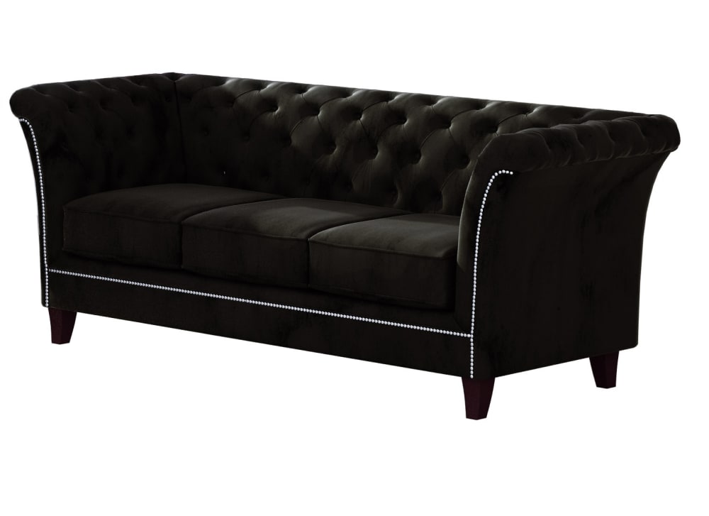 Canapé Chesterfield 3 places en velours, noir