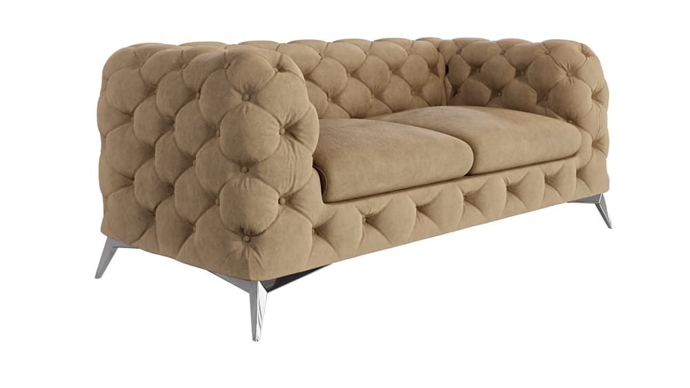 Canapé Chesterfield 2 places en velours avec pieds en métal, beige
