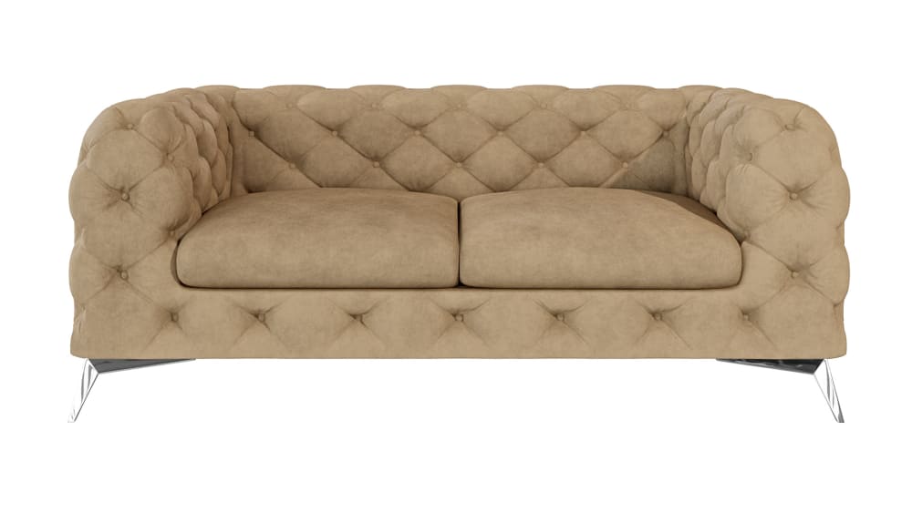 Canapé Chesterfield 2 places en velours avec pieds en métal, beige