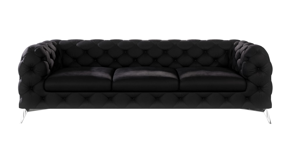 Canapé Chesterfield 3 places en velours avec pieds en métal, noir