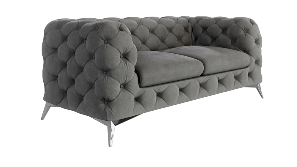 Canapé Chesterfield 2 places en velours avec pieds en métal, gris