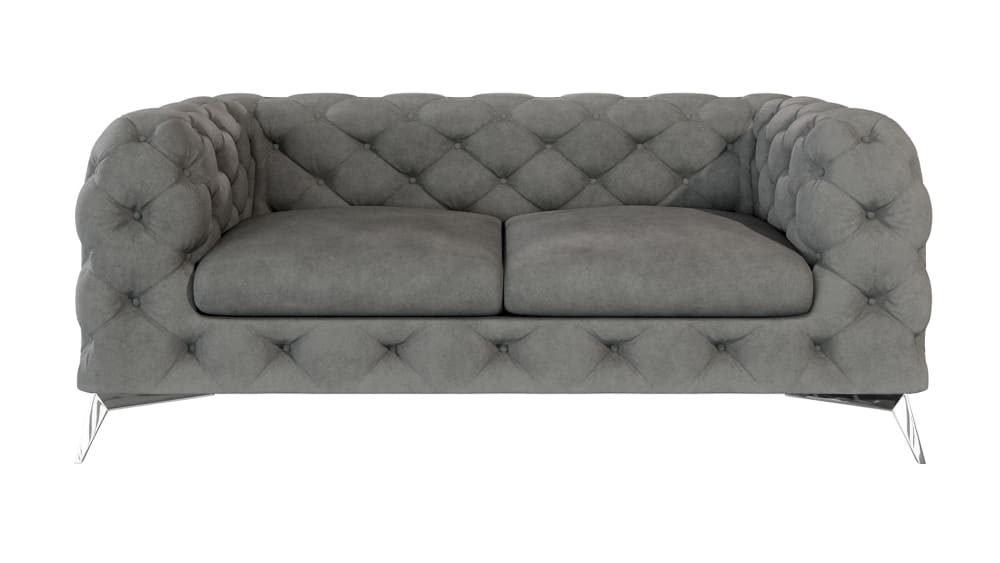 Canapé Chesterfield 2 places en velours avec pieds en métal, gris