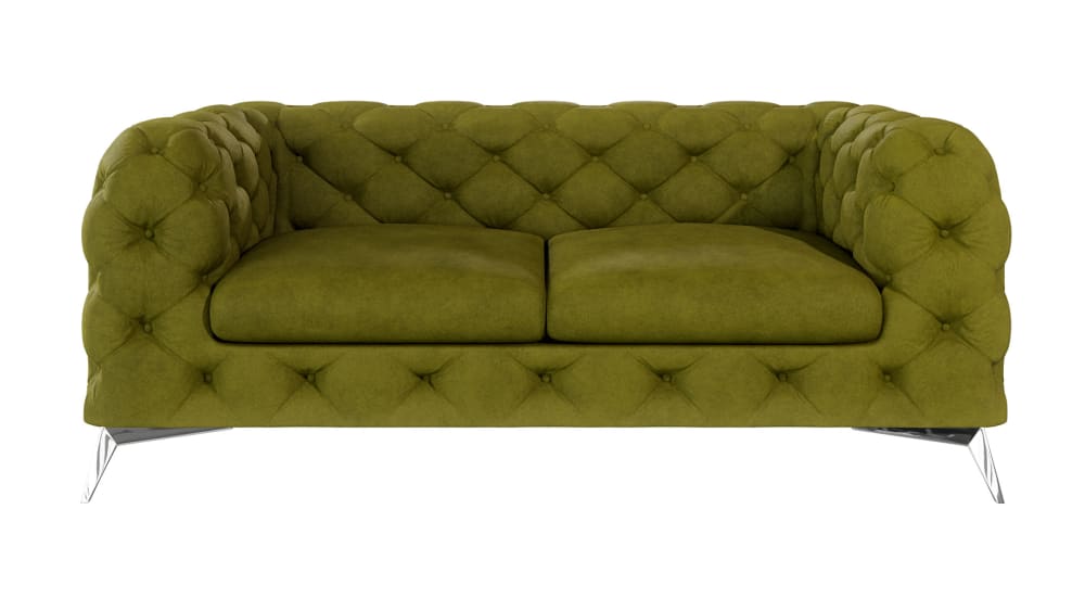 Canapé Chesterfield 2 places en velours avec pieds en métal, olive