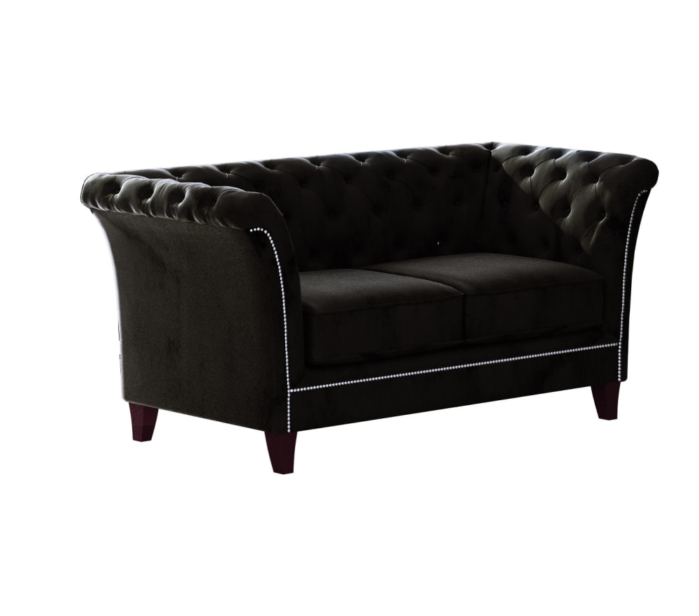 Canapé Chesterfield 2 places en velours, noir