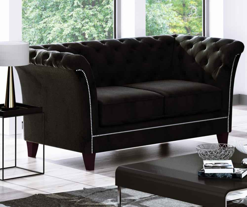Canapé Chesterfield 2 places en velours, noir