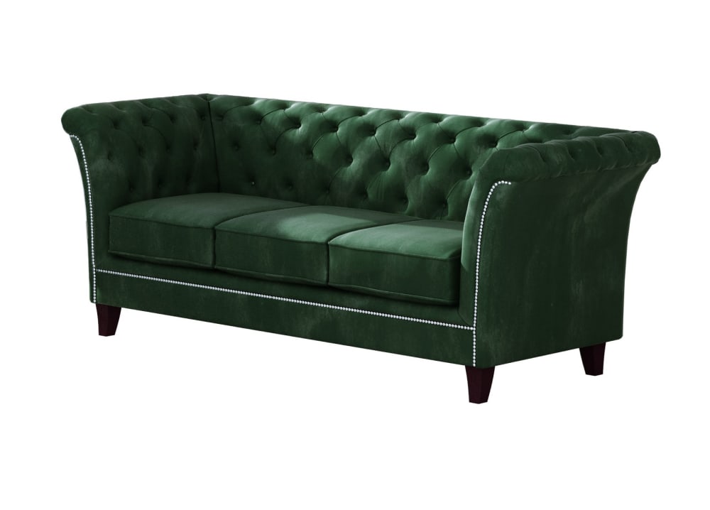 Canapé Chesterfield 3 places en velours, vert bouteille