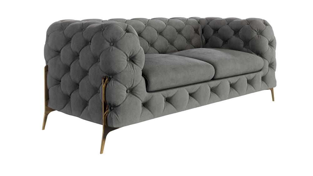 S-Style 2-Sitzer Chesterfield Sofa aus Samt mit Metall-Füßen, Grau style classic chic Grau Samt