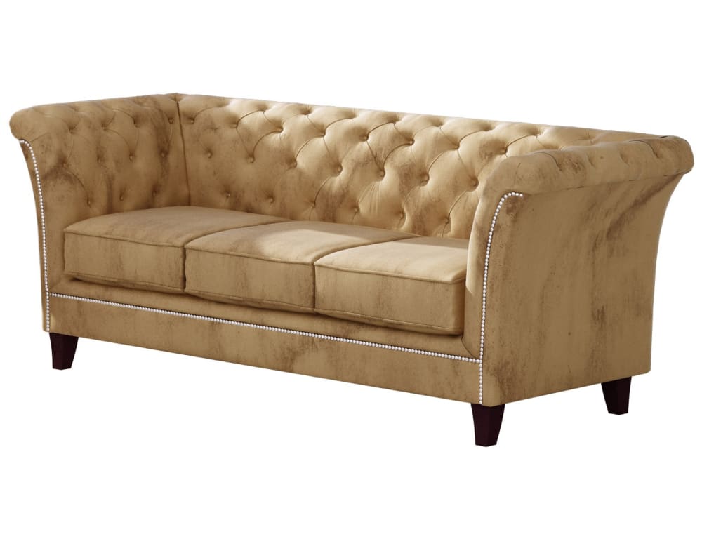 Canapé Chesterfield 3 places en velours, beige