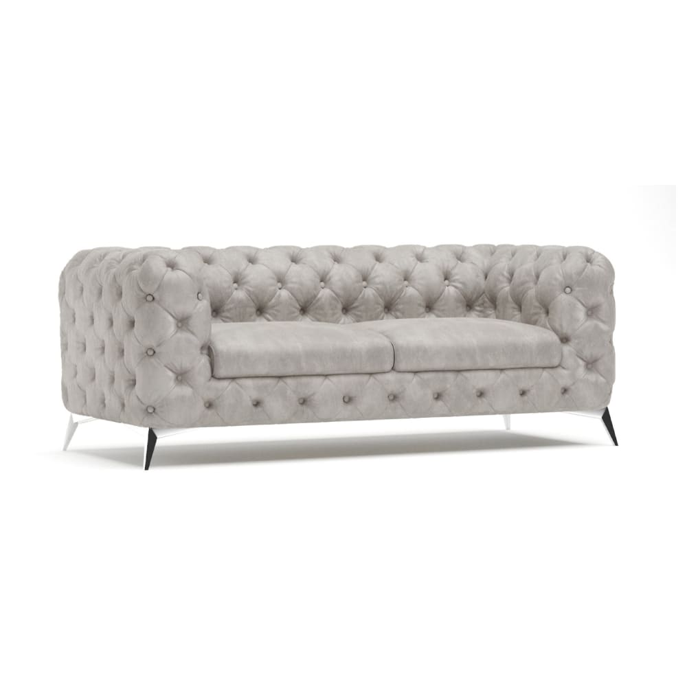 Canapé Chesterfield 3 places en velours gris avec pieds argentés