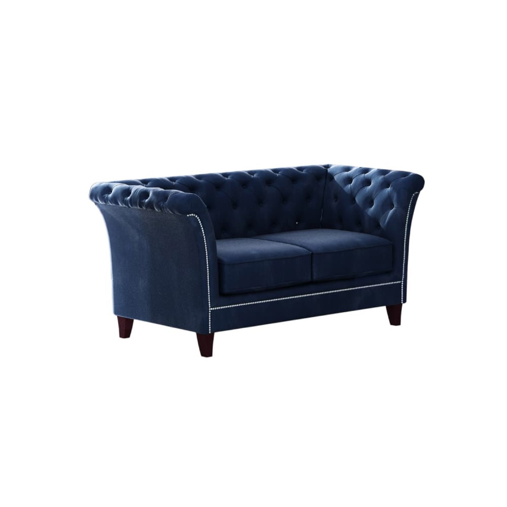 Canapé Chesterfield 2 places en velours, bleu marine