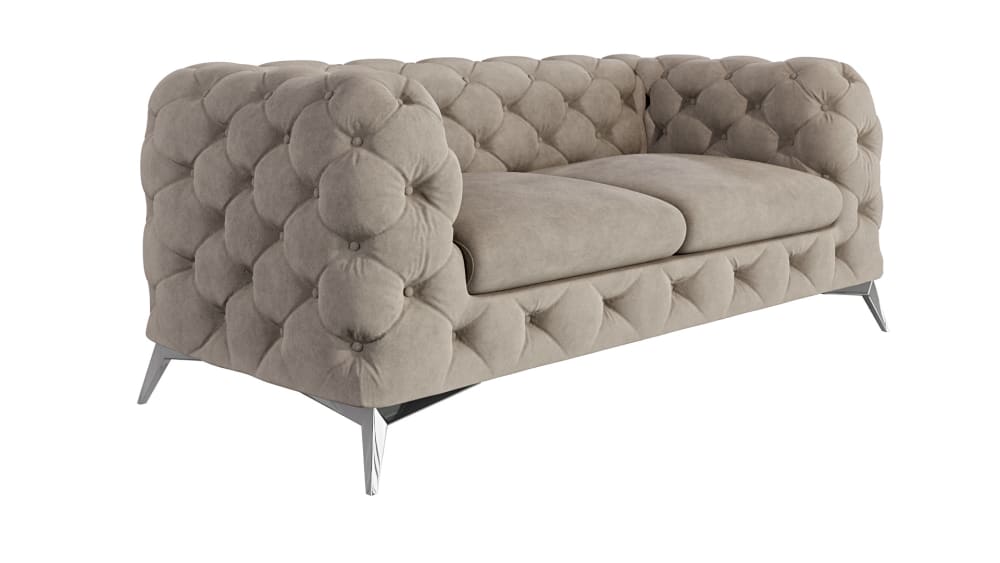 Canapé Chesterfield 2 places en velours avec pieds métal, crème foncée