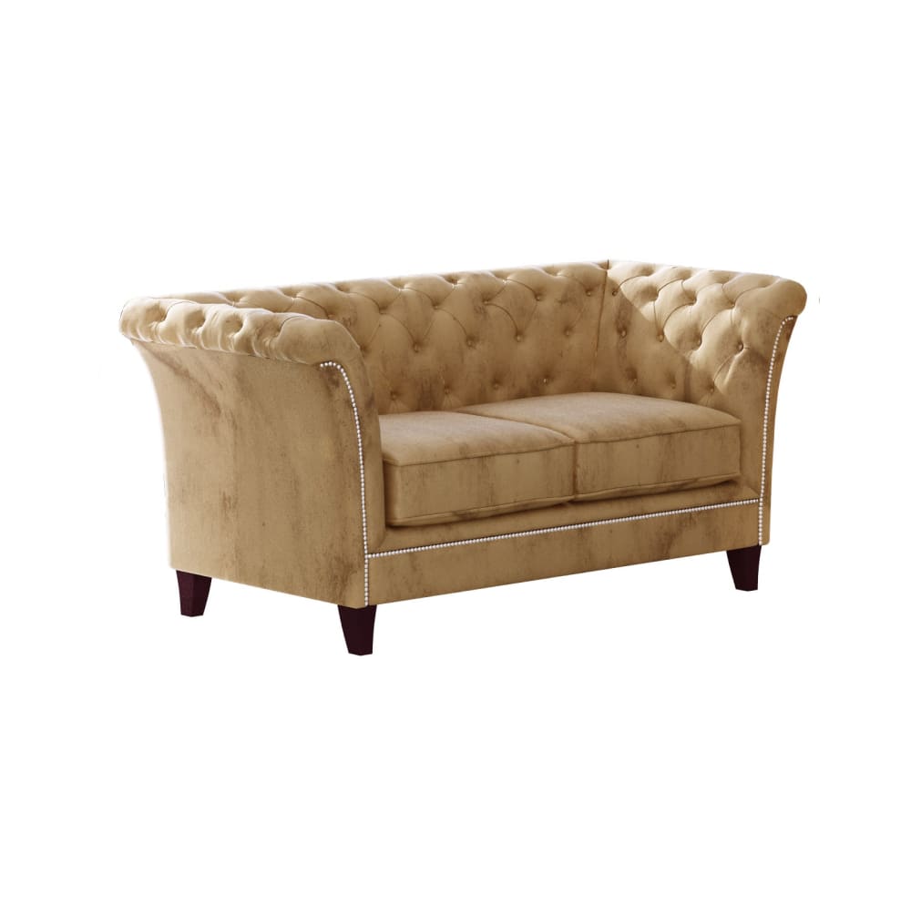 Canapé Chesterfield 2 places en velours, beige