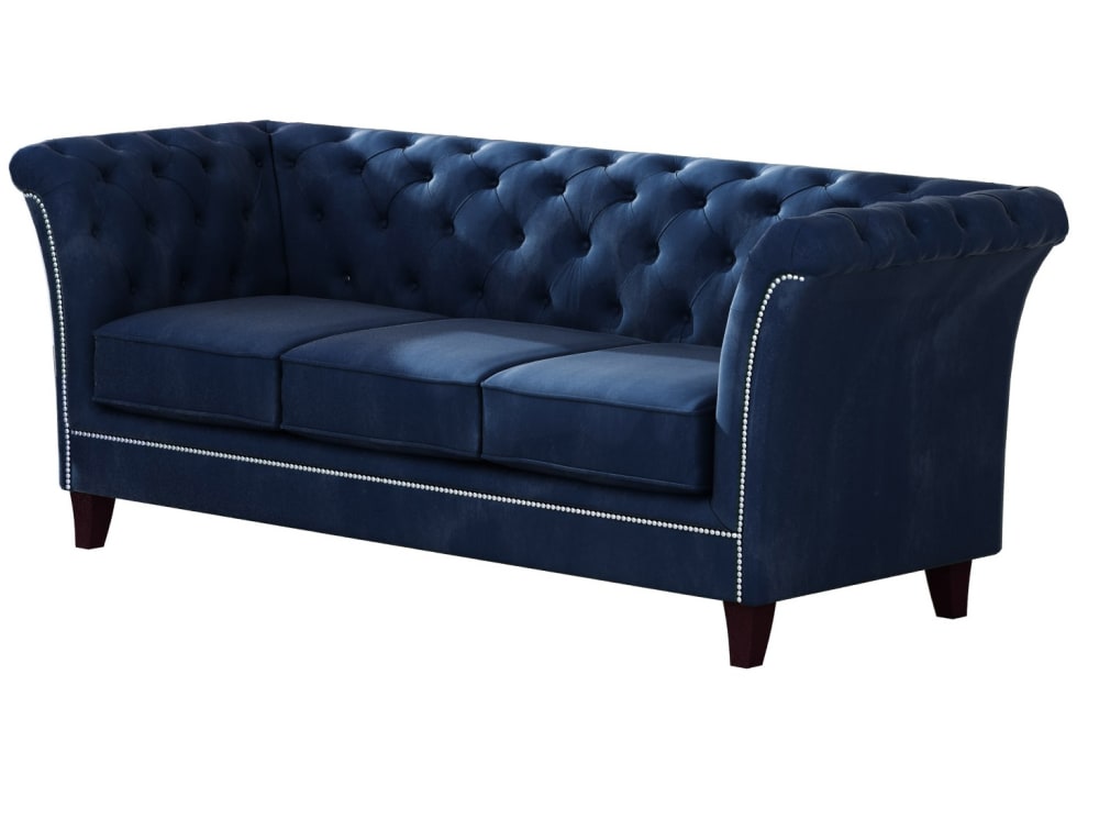 Canapé Chesterfield 3 places en velours, bleu marine