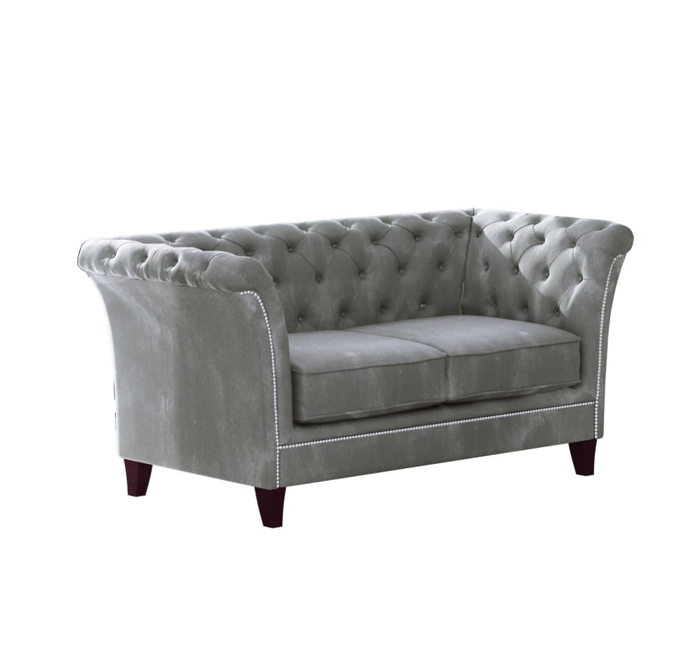 Canapé Chesterfield 2 places en velours, gris