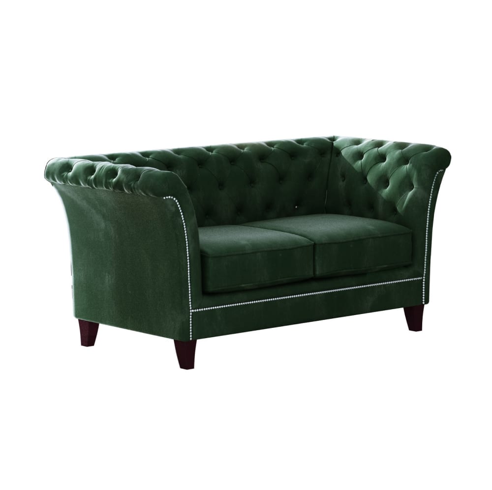 Canapé Chesterfield 2 places en velours, vert bouteille