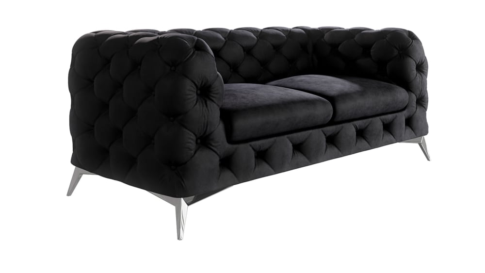 Canapé Chesterfield 2 places en velours avec pieds en métal, noir