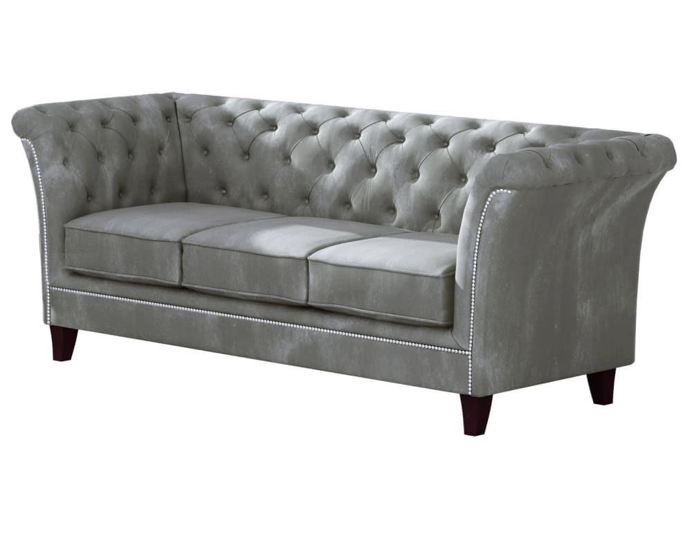 Canapé Chesterfield 3 places en velours, gris