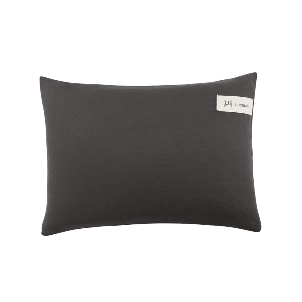 Taie d'oreiller unie en lin gris charbon 50x70