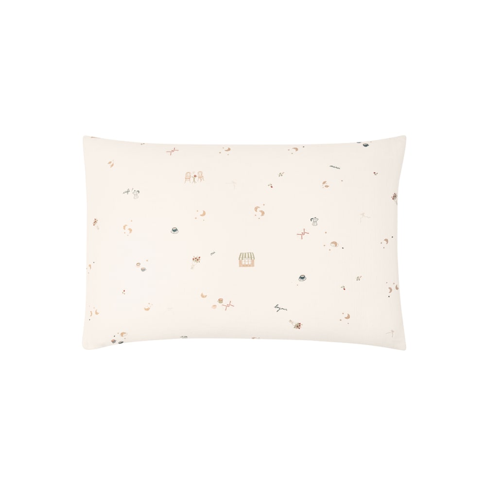 Taie d'oreiller imprimée en gaze de coton beige 50x75
