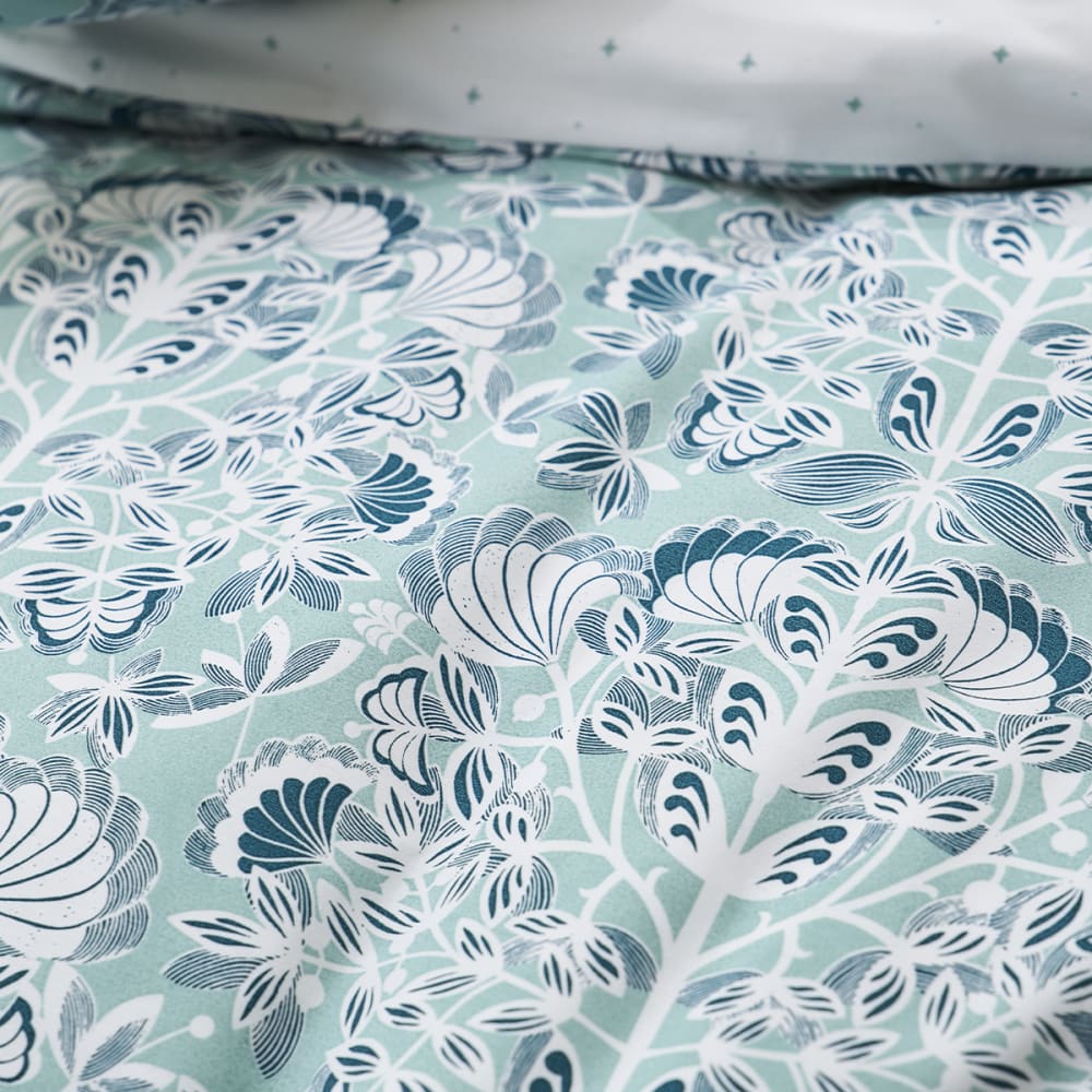 Parure de lit imprimée en percale de coton bleu 240x220 cm — vue 4