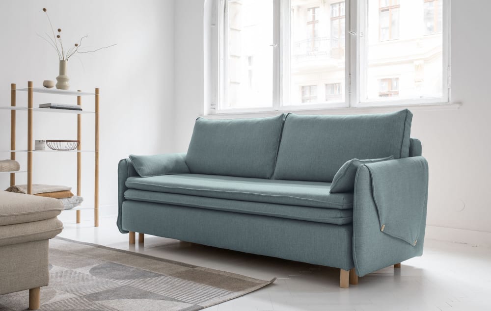 Canapé 3 pl convertible antitache, bleu