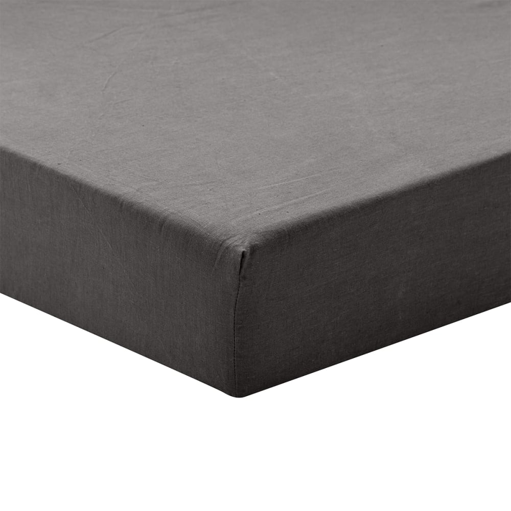 Drap housse uni en lin gris charbon 140x200
