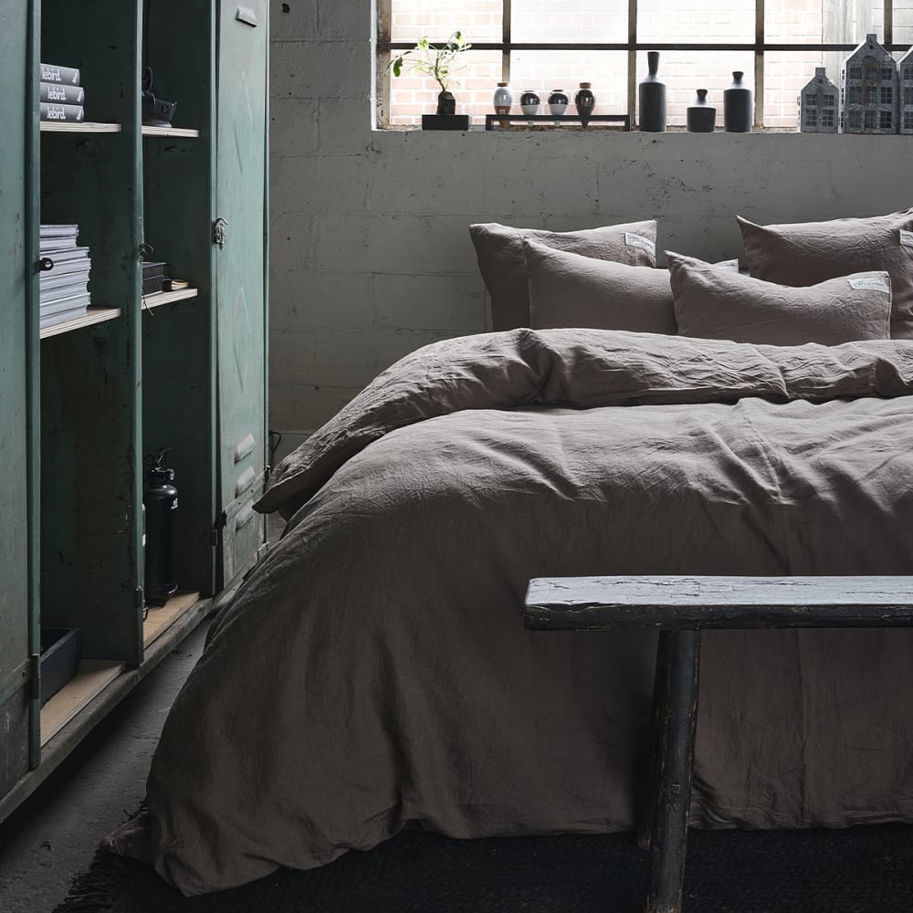 Drap housse uni en lin marron ecorce 180x200 — vue 3