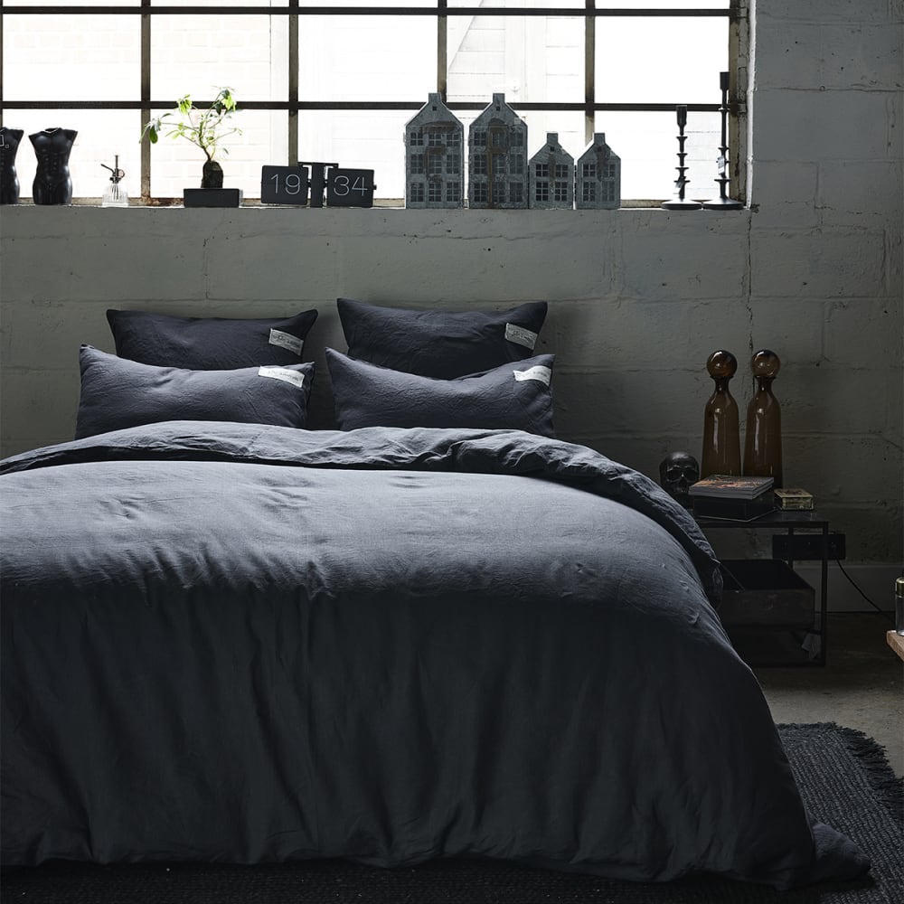 Drap housse uni en lin gris charbon 180x200 — vue 3