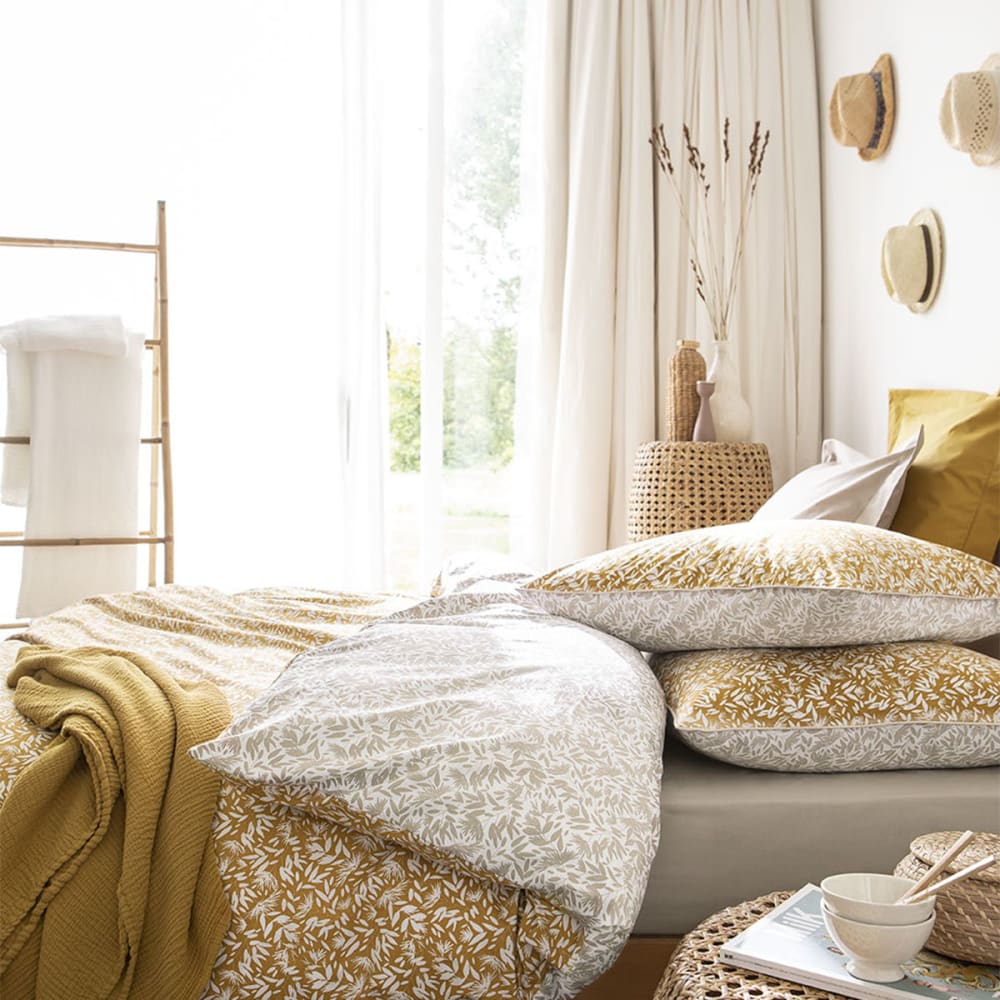 Parure de lit Housse de couette 140x200 + taie carrée jaune