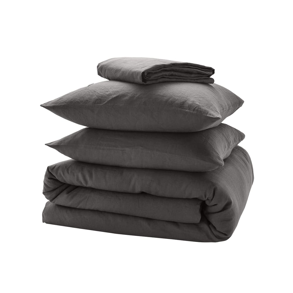Parure de lit unie en lin gris charbon 240x220