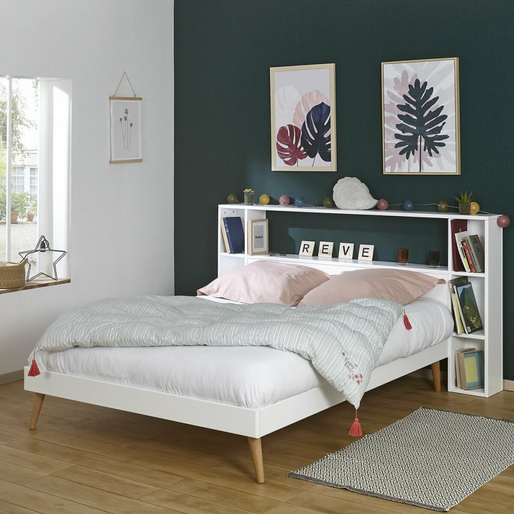Tête de lit avec rangements bois massif blanc 120 cm