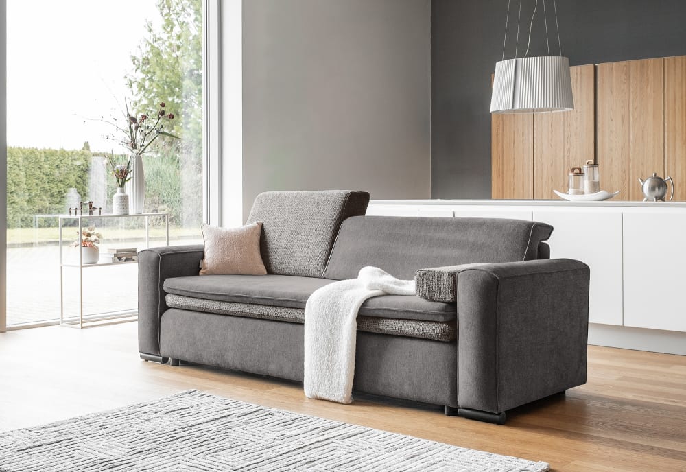 Canapé convertible, tissu anti-tâche, gris foncé