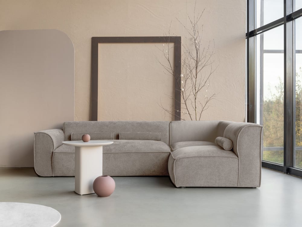 Modulares 6-Sitzer Ecksofa mit 1 Eckelement, rechts, Dunkelbeige