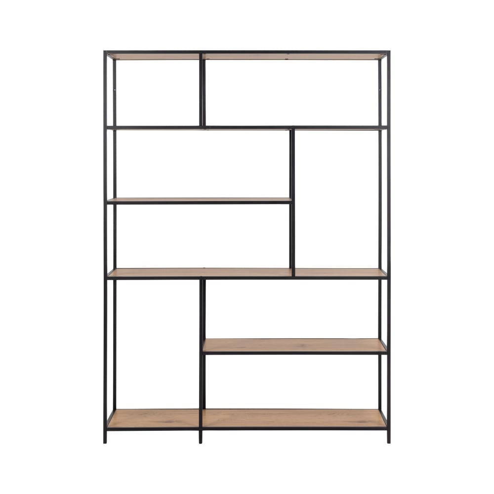 Bibliothèque design 135x35x185 cm décor chêne et métal noir - FYNCA