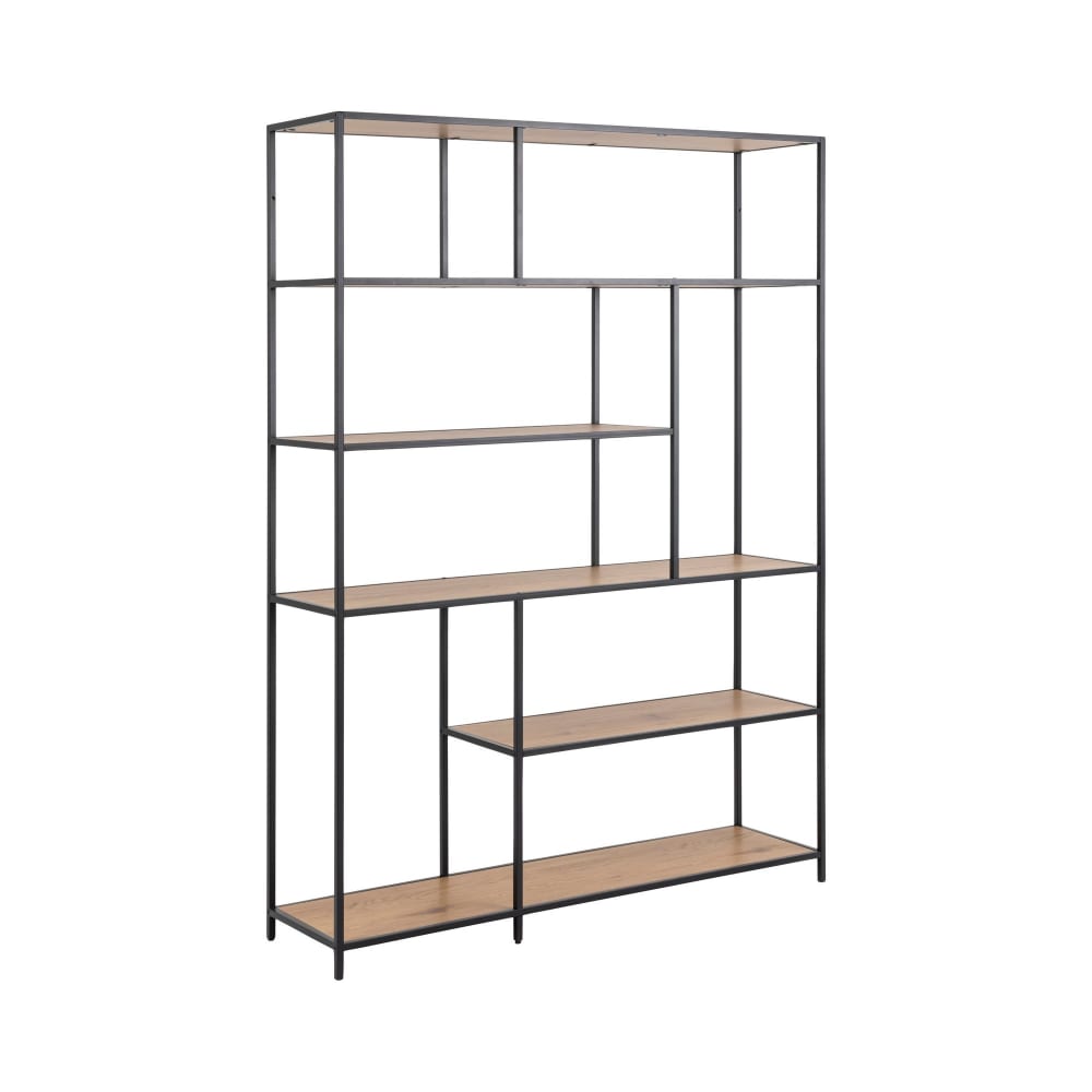 Bibliothèque design 135x35x185 cm décor chêne et métal noir - FYNCA