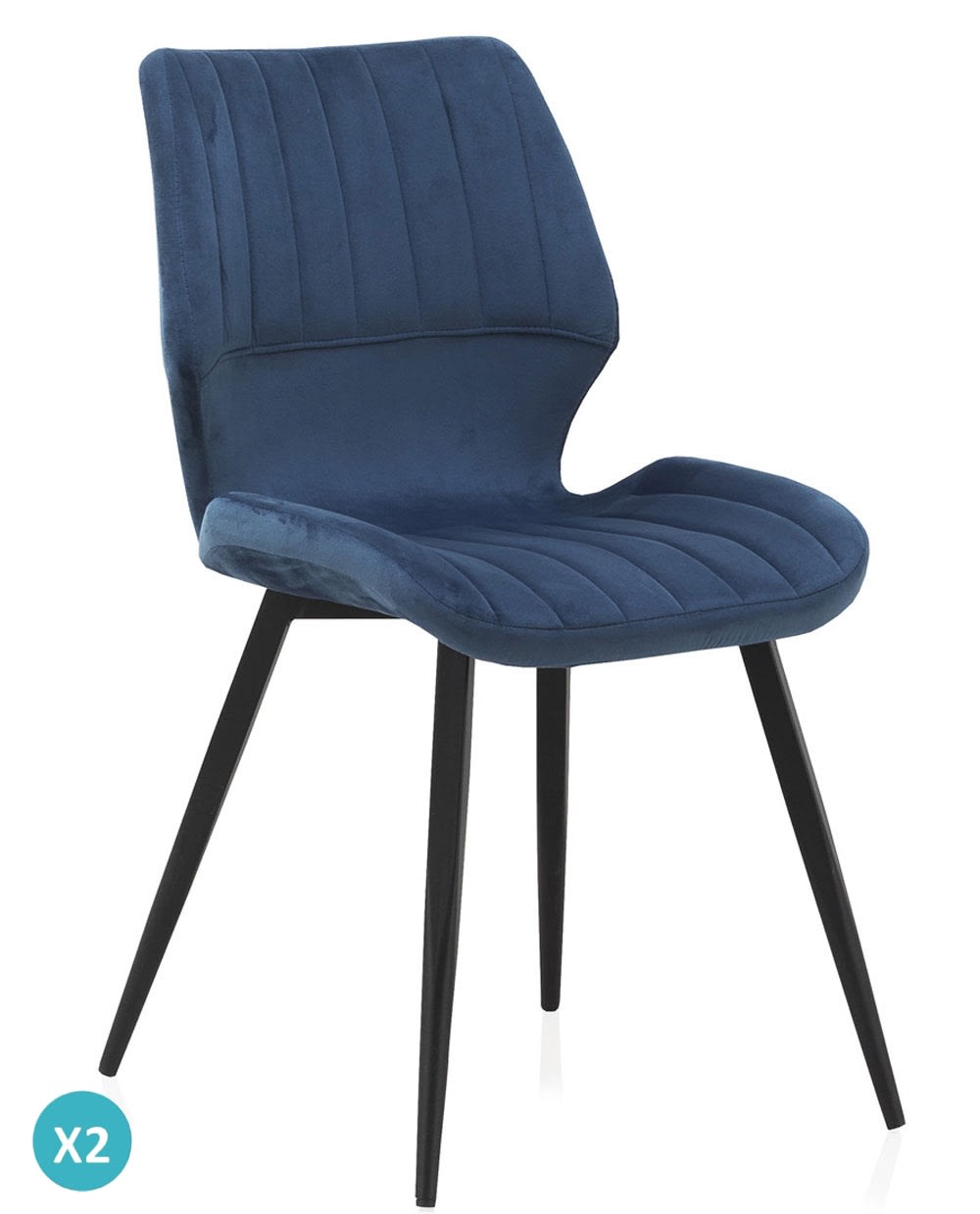 Lot de 2 chaises tapissées bleues pieds métalliques noirs