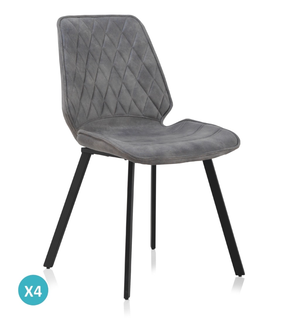 Lot de 2 chaises tapissées gris clair avec pieds métalliques noirs
