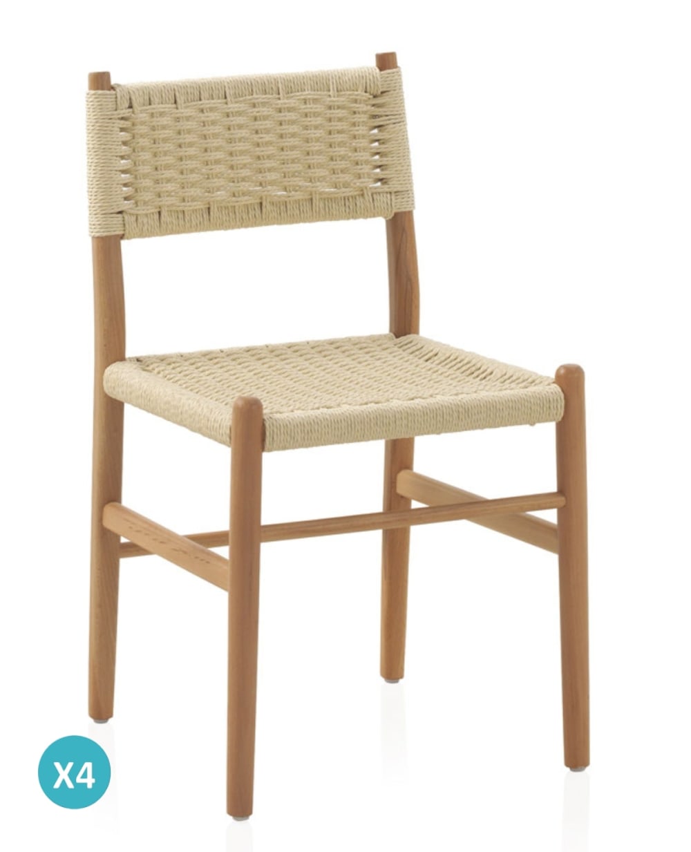 GEESE HOME 4er-Set Stühle aus Buchenholz mit geflochtener Sitzfläche Braun
