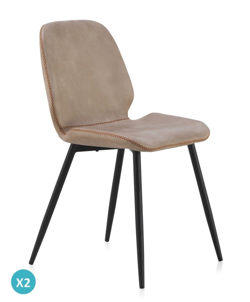 Lot de 2 chaises tapissées beige avec pieds métalliques noirs