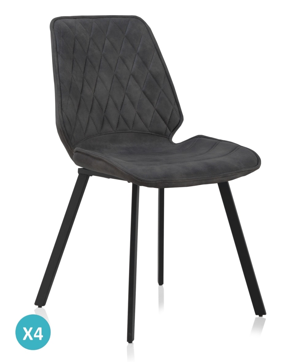 Lot de 2 chaises tapissées gris foncé avec pieds en métal noir
