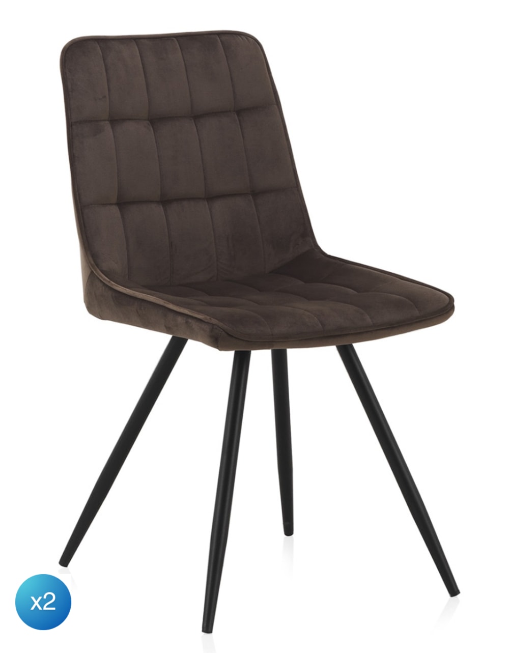 Lot de 2 chaises tapissées marron avec pieds métalliques noirs