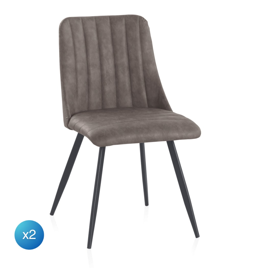 Lot de 2 chaises tapissées taupe avec pieds métalliques noirs