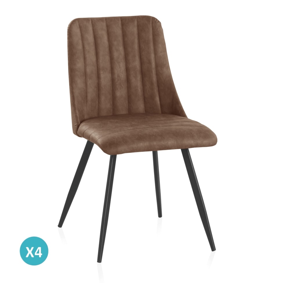 Lot de 2 chaises tapissées marron avec pieds en métal noir