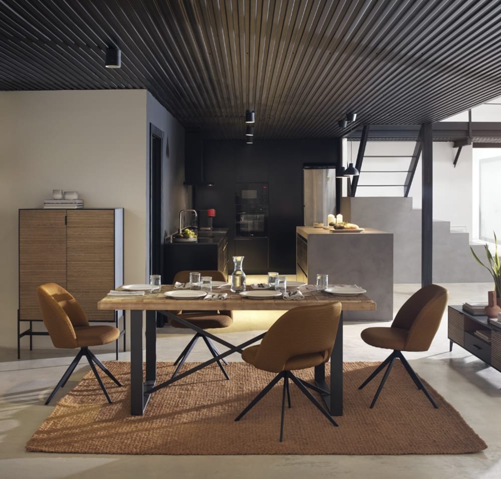 Lot de 4 chaises nid d'abeille pivotantes tapissées moutarde