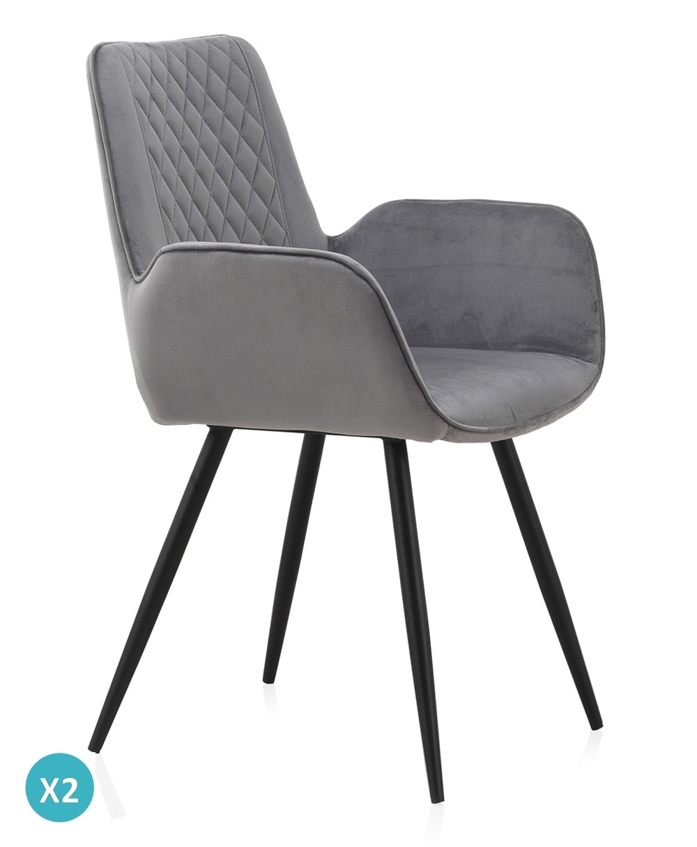 GEESE HOME 2er-Set Polstersessel grauer Samt, schwarze Metallbeine - Pes - Polyester