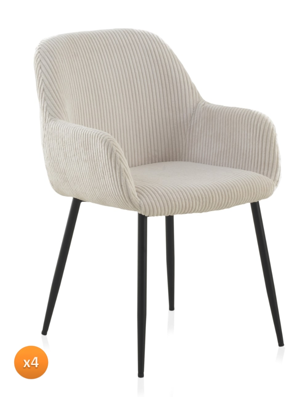 Lot de 4 fauteuils tapissés en tissu corduroy blanc