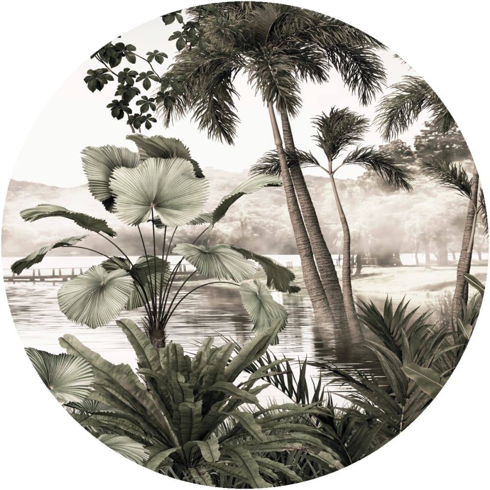 Papier Peint fresque jungle tropicale vintage 120x120cm