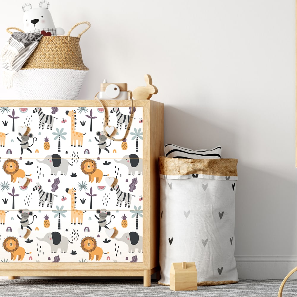 Sticker meuble enfant animaux des îles tropicales 60x90cm