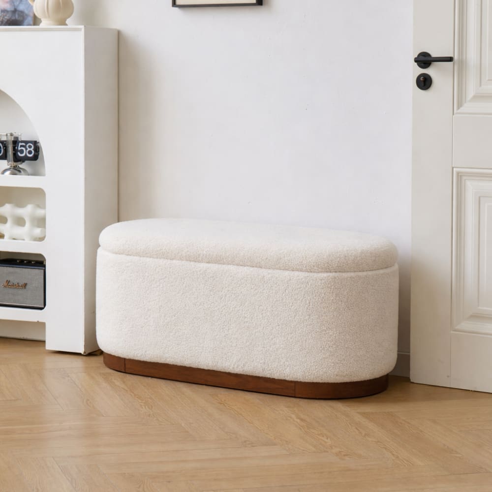 Banc coffre avec rangement en bouclettes blanches